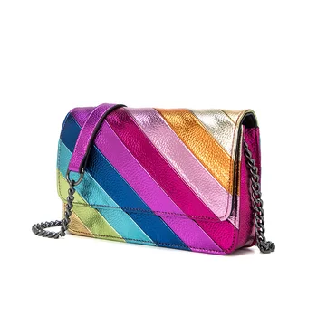 Новая высококачественная женская модная сумка цвета радуги с откидной крышкой на ремне-цепочке, легкая роскошная сумка через плечо через плечо