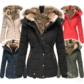 Новая зимняя теплая шерстяная хлопчатобумажная куртка 2021 года, женское тонкое хлопчатобумажное пальто на молнии с длинными рукавами, пальто с капюшоном, размер S-5XL