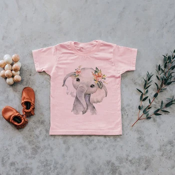Новая летняя футболка с героями мультфильмов 2021 года для мальчиков и девочек, футболка со слоном, летняя мода для малышей, новый стиль, детская футболка, одежда для малышей.