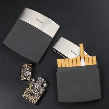 Новый мужской деловой портсигар, 1 шт., черный, из нержавеющей стали, тонкий держатель для сигарет, 10 сигарет Оптом