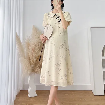 Одежда для беременных Летнее Новое Модное Новое китайское Ципао в ретро-китайском стиле, Темпераментное платье для беременных женщин средней длины
