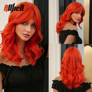 Оранжево-красные парики для косплея на Хэллоуин, длинные парики с челкой, синтетические термостойкие парики для чернокожих женщин афро