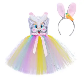 Пасхальный наряд для девочек, костюм Пасхального Кролика для девочек с обручем для волос, Маскарадный костюм для Хэллоуина, Пасхальная нарядная одежда для дошкольников