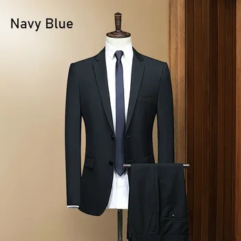 Пиджак и брюки от костюма, комплект из 2 предметов, плюс размер, темно-синий парадный костюм, мужской деловой костюм, официальные костюмы, комплект из двух предметов, костюм Slim Fit
