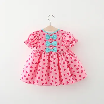 Платье для девочек летняя мода модное и стильное с милым и заботливым сердцем Платье принцессы с хлопковым бантом и пузырчатым рукавом