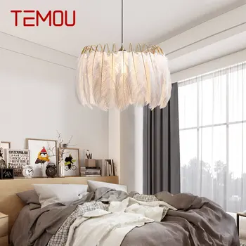 Подвесной светильник TEMOU Nordic Креативный современный Белый светодиодный винтажный светильник из перьев для декора дома столовой спальни