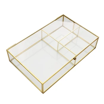 Прозрачная стеклянная коробка-органайзер для ювелирных изделий Коробка-органайзер для макияжа Пылезащитная коробка-органайзер