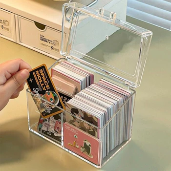 Прозрачный акриловый ящик для хранения карточек вмещает 400 открыток, 12x10,5 см, футляр для карточек с 2 отделениями для открыток /Фотографии