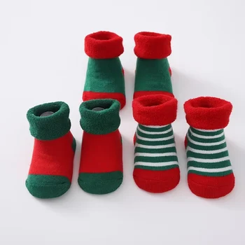 Рождественские Детские носки Вязаные Мягкие хлопчатобумажные носки Детские средние носки Для младенцев, малышей, мальчиков и девочек, Милые носки в полоску, Носки для прогулок