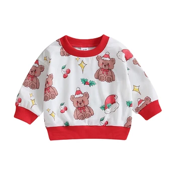 Рождественский наряд для маленьких девочек, Пуловер с буквенным принтом, толстовка, Рубашка с длинным рукавом, Осенне-зимняя одежда