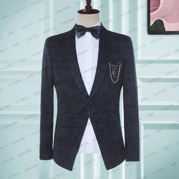 Свадебный комплект мужского костюма на 2023 год, роскошный блейзер, шаль, лацкан с буквенным рисунком, однобортный, цельный, деловой, приталенный крой