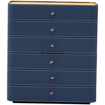 Светлая Роскошная Современная Минималистичная спальня С синим кожаным ящиком для хранения в виде седла