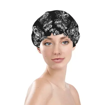 Склонности к суициду, Череп, черная Металлическая шапочка для душа в уличном стиле, женские водонепроницаемые двухслойные шапочки для ванны для длинных волос