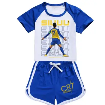 Спортивный костюм CR7 для мальчиков, летние детские новые шорты, 2 предмета, костюм с короткими рукавами для маленьких мальчиков от 2 до 15 лет
