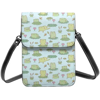 Сумка через плечо с рисунком пруда с милыми лягушками, зеленая эстетичная кожаная уличная сумка для мобильного телефона, женские сумки для подарков