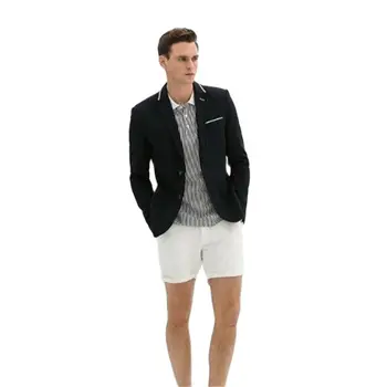 Сшитое на заказ Черное пальто, Белые короткие брюки, мужские костюмы, комплекты повседневной летней одежды, приталенный блейзер из 2 предметов, брюки для вечеринок, куртка для вечеринок