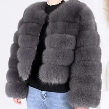 Теплое зимнее пальто для женщин, стильная женская куртка из искусственного меха, элегантное однотонное пальто на осень-зиму, модное с длинным рукавом