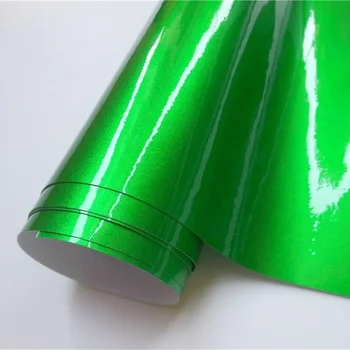 Ультра Яблочно-зеленая глянцевая металлическая виниловая пленка для обертывания автомобиля Фольгой, наклейкой на автомобиль, наклейкой на мотор, компьютерной мебелью, Автографом