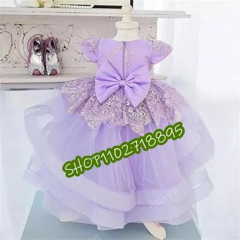 Фиолетовые тюлевые платья для девочек-цветочниц, аппликации из золотого кружева, праздничное платье для Святого Причастия, Детское платье для выпускного вечера, Vestidos Niña