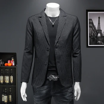 Черные однобортные Пиджаки для мужчин, деловые, повседневные, приталенные, Four Seasons, Качественный, простой в уходе пиджак, роскошный костюм Terno Masculino