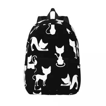 Школьный студенческий рюкзак с рисунком белых кошек, рюкзак через плечо, сумка для ноутбука, школьный рюкзак
